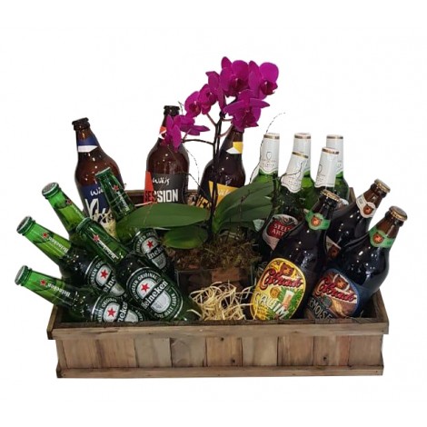 Cesta Mundo de Cerveja e Orquídea